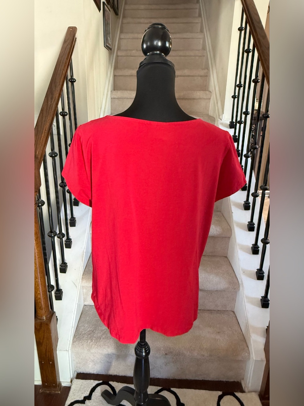 Ruby Rd. Red Short-Sleeve Top with Jeweled Neckline - Picture 2 of 4